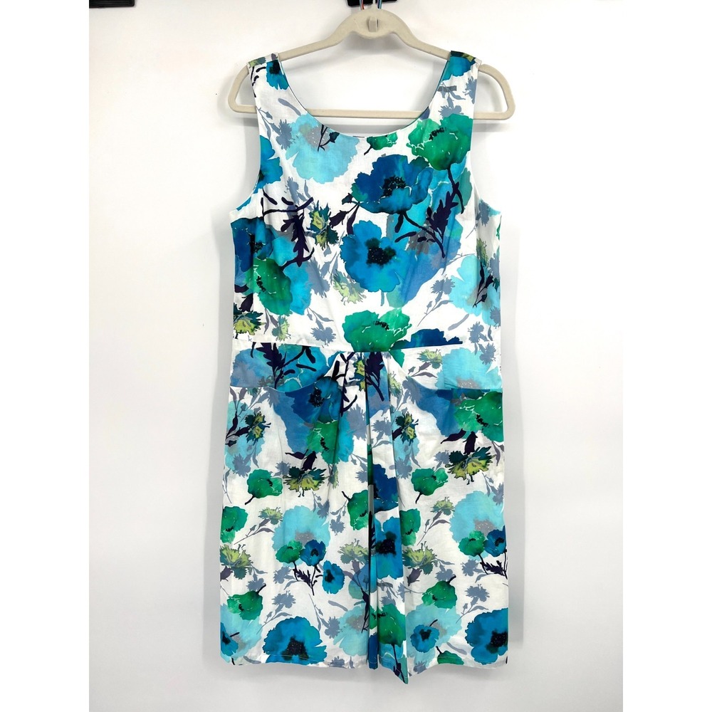 Sara Campbell watercolor floral fit & flare dress pockets poppies blue green 12